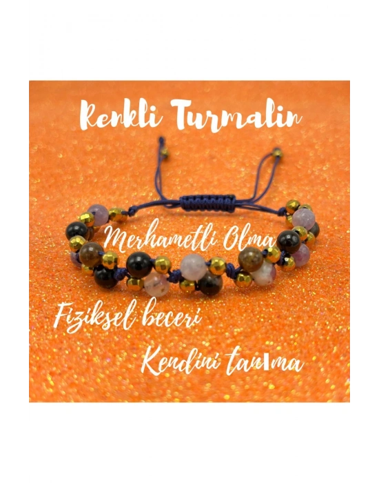 Sertifikalı 6mm Ipli Renkli Turmalin Ayarlanabilir Ölçü Doğal Taş Bileklik