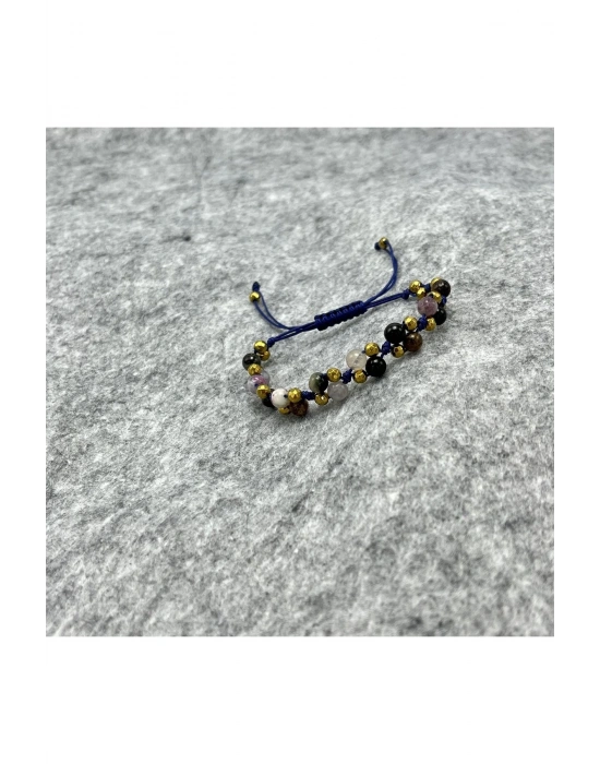 Sertifikalı 6mm Ipli Renkli Turmalin Ayarlanabilir Ölçü Doğal Taş Bileklik