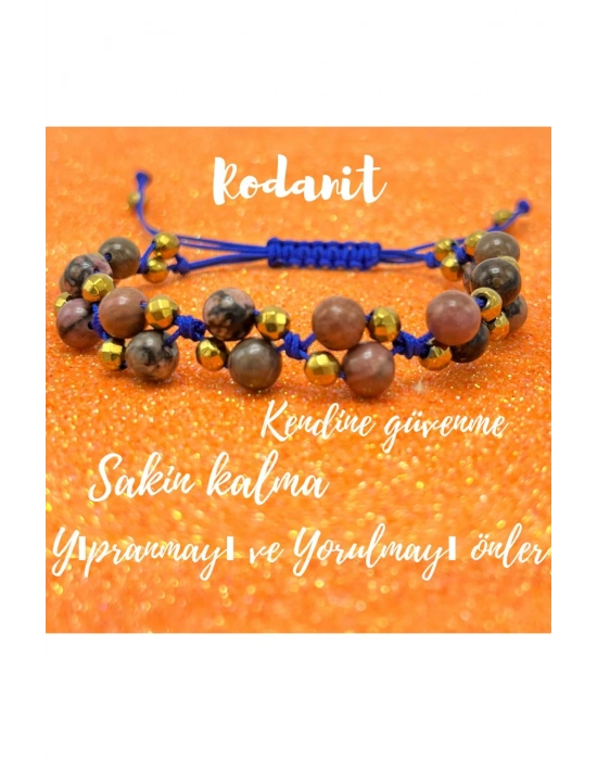 Sertifikalı 6mm Ipli Rodanit Ayarlanabilir Ölçü Doğal Taş Bileklik