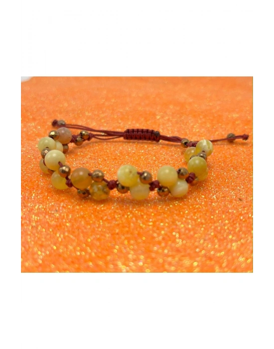 Sertifikalı 6mm Ipli Sarı Opal Ayarlanabilir Ölçü Doğal Taş Bileklik