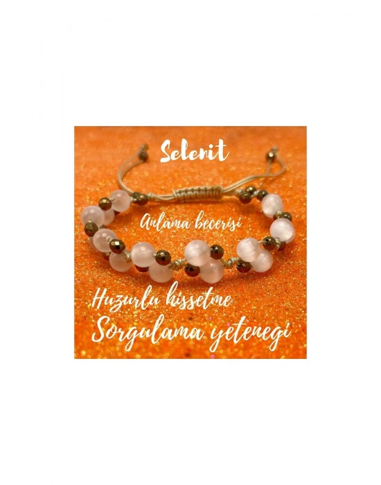 Sertifikalı 6mm Ipli Selenit Ayarlanabilir Ölçü Doğal Taş Bileklik