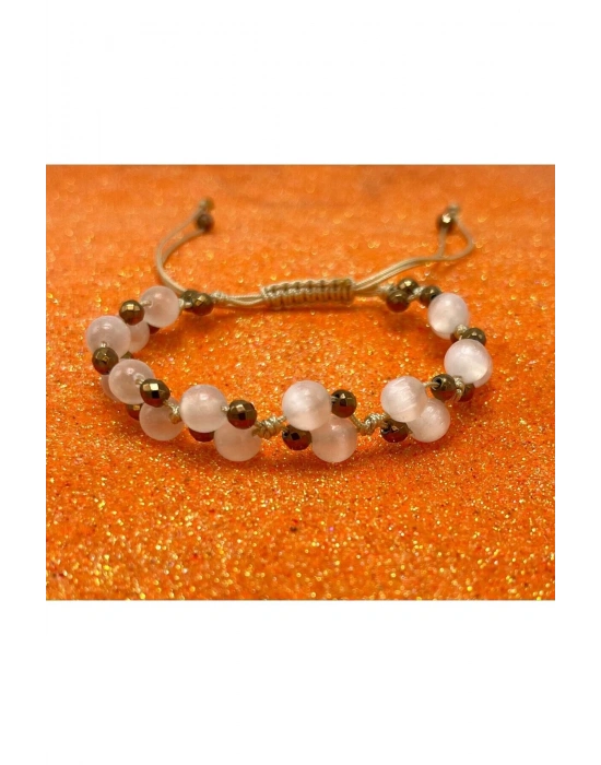 Sertifikalı 6mm Ipli Selenit Ayarlanabilir Ölçü Doğal Taş Bileklik