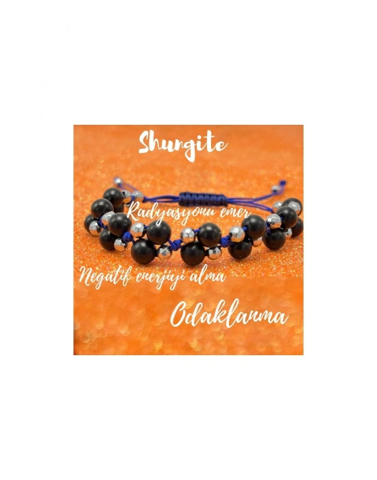 Sertifikalı 6mm Ipli Shungite Ayarlanabilir Ölçü Doğal Taş Bileklik