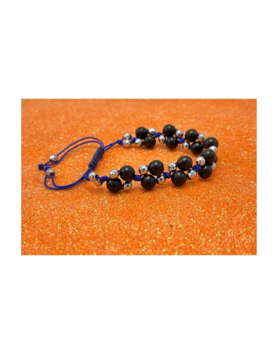 Sertifikalı 6mm Ipli Shungite Ayarlanabilir Ölçü Doğal Taş Bileklik