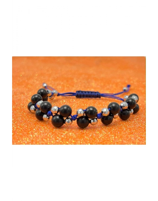 Sertifikalı 6mm Ipli Shungite Ayarlanabilir Ölçü Doğal Taş Bileklik