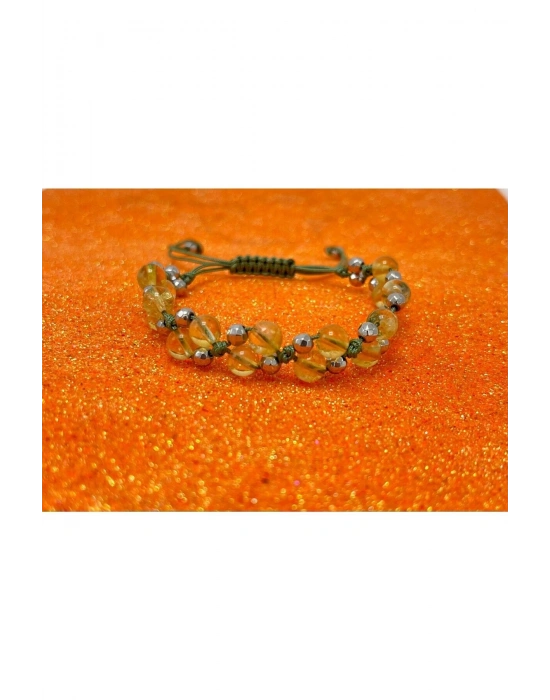 Sertifikalı 6mm Ipli Sitrin Ayarlanabilir Ölçü Doğal Taş Bileklik