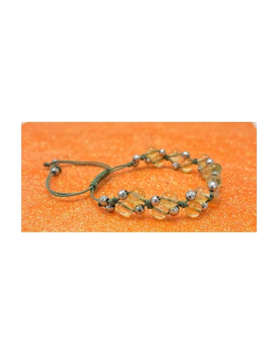 Sertifikalı 6mm Ipli Sitrin Ayarlanabilir Ölçü Doğal Taş Bileklik