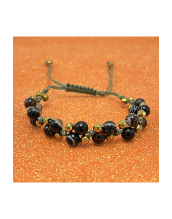 Sertifikalı 6mm Ipli Siyah Göz Akik Ayarlanabilir Ölçü Doğal Taş Bileklik