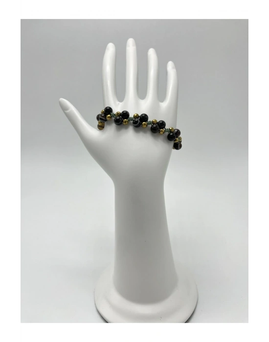 Sertifikalı 6mm Ipli Siyah Göz Akik Ayarlanabilir Ölçü Doğal Taş Bileklik