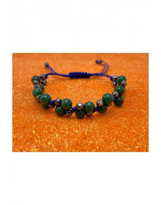 Sertifikalı 6mm Ipli Yeşil Akik Ayarlanabilir Ölçü Doğal Taş Bileklik