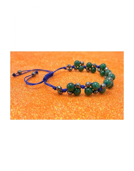 Sertifikalı 6mm Ipli Yeşil Akik Ayarlanabilir Ölçü Doğal Taş Bileklik