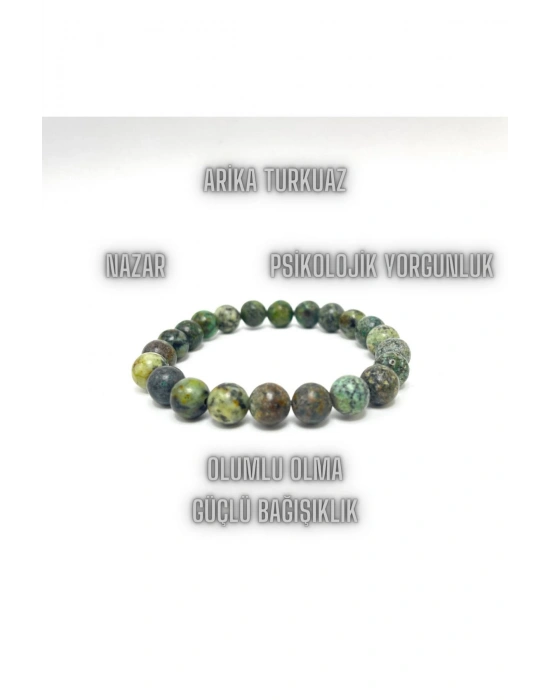 Sertifikalı Afrika Turkuaz 8mm Elastik Misinalı Doğal Taş Bileklik