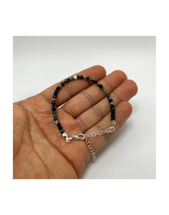 SERTİFİKALI Afrika Turkuaz (Firuze) 4mm 925 Ayar Gümüş Doğal Taş Bileklik Uzatma Zincirli