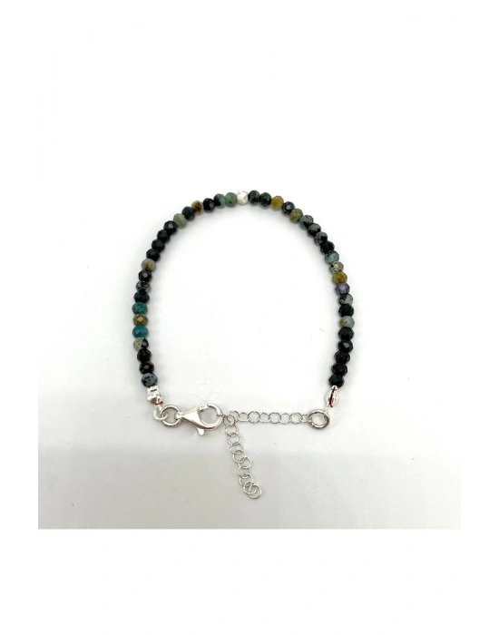 SERTİFİKALI Afrika Turkuaz (Firuze) 4mm 925 Ayar Gümüş Doğal Taş Bileklik Uzatma Zincirli