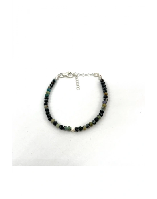 SERTİFİKALI Afrika Turkuaz (Firuze) 4mm 925 Ayar Gümüş Doğal Taş Bileklik Uzatma Zincirli