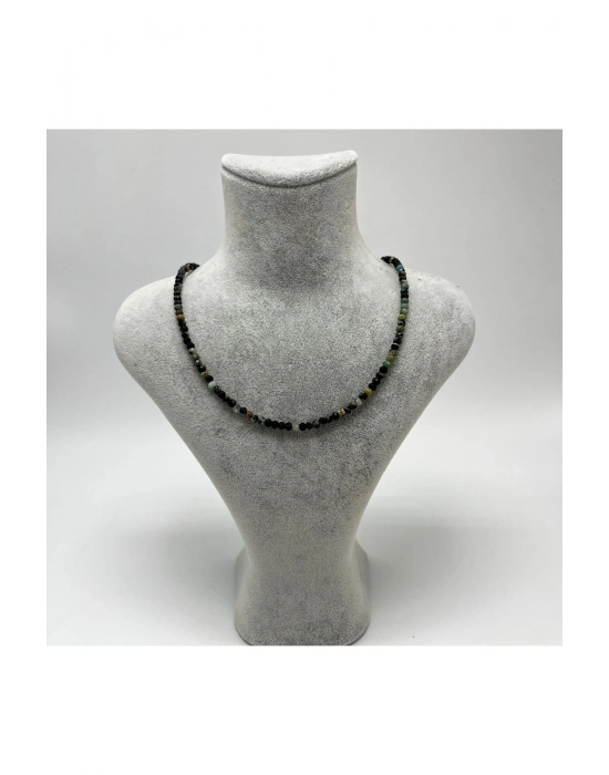 SERTİFİKALI Afrika Turkuaz (Firuze) 4mm 925 Ayar Gümüş Doğal Taş Kolye Uzatma Zincirli