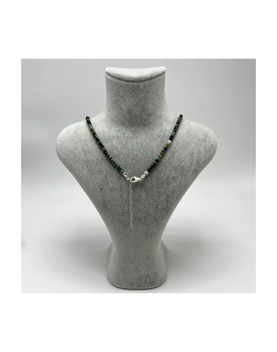 SERTİFİKALI Afrika Turkuaz (Firuze) 4mm 925 Ayar Gümüş Doğal Taş Kolye Uzatma Zincirli