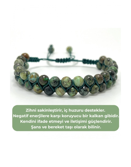 SERTİFİKALI Afrika Turkuaz (Firuze) Çift Sıra Doğal Taş Makrome Bileklik Ayarlanabilir Ölçü