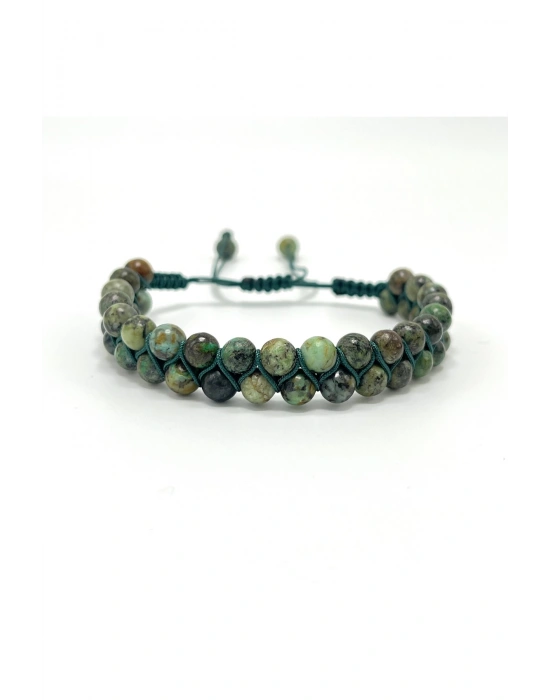 SERTİFİKALI Afrika Turkuaz (Firuze) Çift Sıra Doğal Taş Makrome Bileklik Ayarlanabilir Ölçü