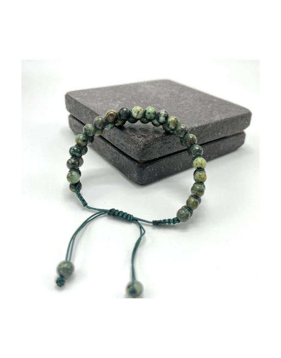 SERTİFİKALI Afrika Turkuaz (Firuze) Çift Sıra Doğal Taş Makrome Bileklik Ayarlanabilir Ölçü