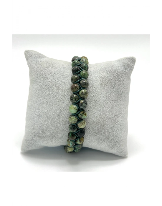 SERTİFİKALI Afrika Turkuaz (Firuze) Çift Sıra Doğal Taş Makrome Bileklik Ayarlanabilir Ölçü