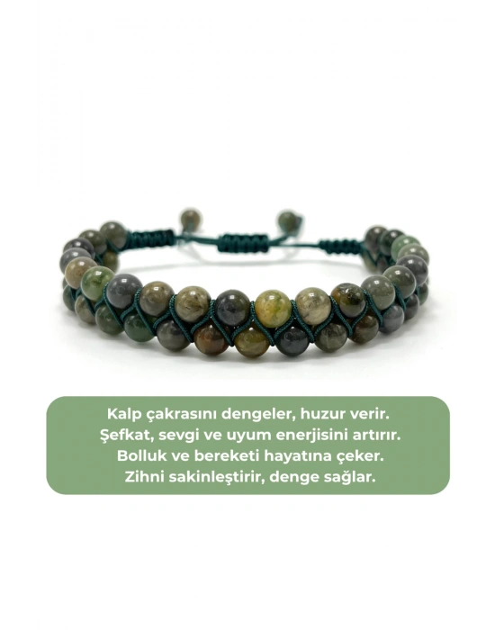 SERTİFİKALI Afrika Yeşim Çift Sıra Doğal Taş Makrome Bileklik Ayarlanabilir Ölçü