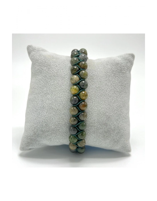 SERTİFİKALI Afrika Yeşim Çift Sıra Doğal Taş Makrome Bileklik Ayarlanabilir Ölçü