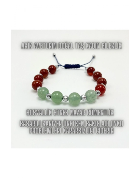 SERTİFİKALI Akik Aventurin Doğal Taş Makrome Bileklik