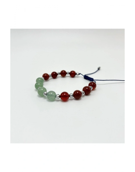 SERTİFİKALI Akik Aventurin Doğal Taş Makrome Bileklik