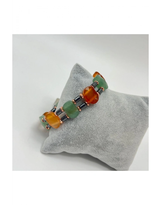 SERTİFİKALI Akik Aventurin Hematit Doğal Taş Roleks Kadın Bileklik