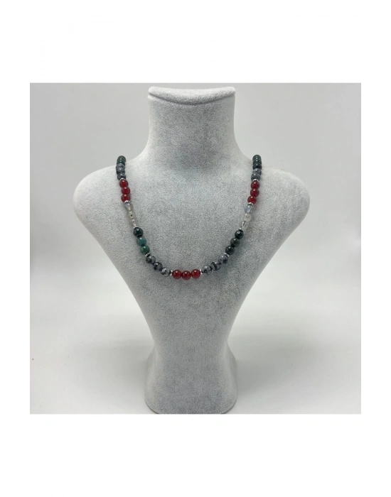 SERTİFİKALI Akrep Burcu 6mm 925 Ayar Gümüş Doğal Taş Kolye 55 cm