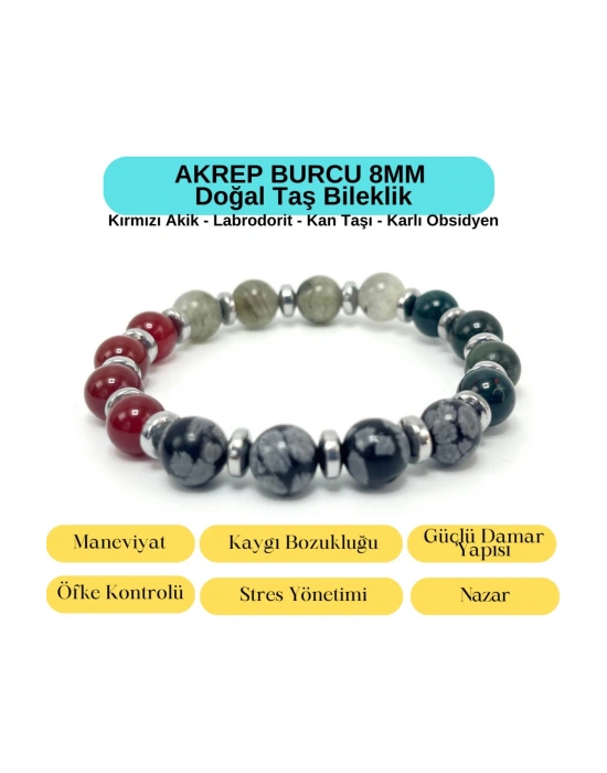 Sertifikalı Akrep Burcu 8mm Doğal Taş Bileklik