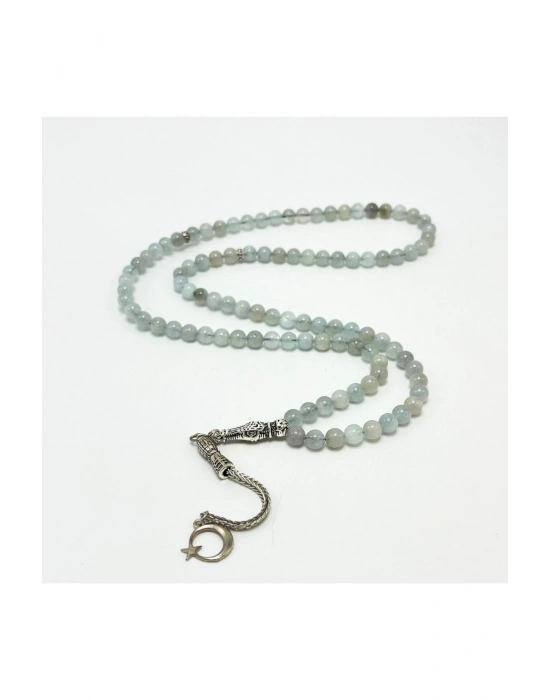 Sertifikalı Akuamarin 6mm 99luk Doğal Taş Tesbih