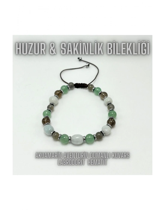 Sertifikalı Akuamarin Aventurin Dumanlı Kuvars Labrodorit Hematit Doğal Taş Bileklik Huzur Sakinlik