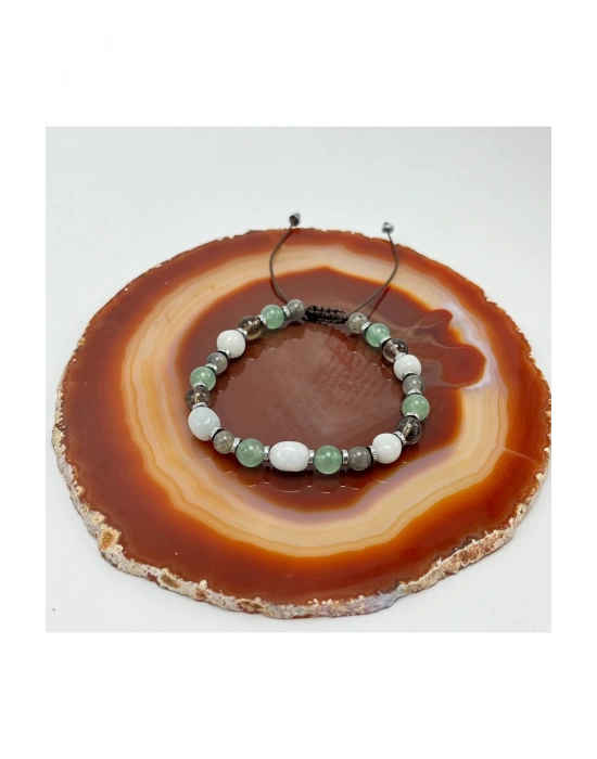 Sertifikalı Akuamarin Aventurin Dumanlı Kuvars Labrodorit Hematit Doğal Taş Bileklik Huzur Sakinlik