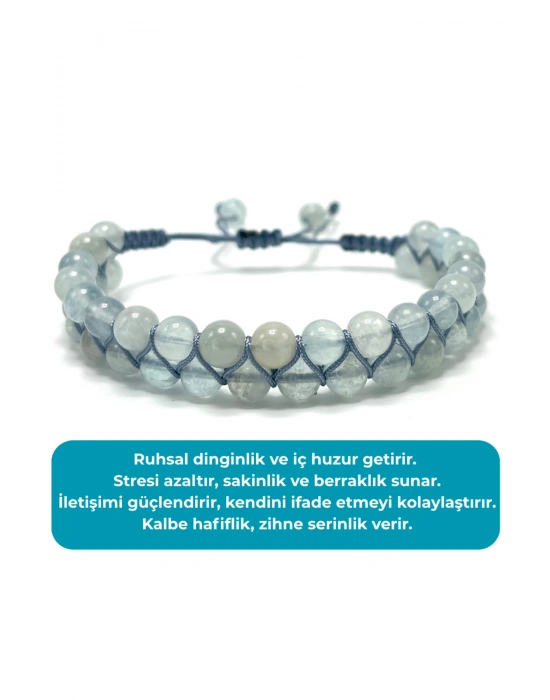 SERTİFİKALI Akuamarin Doğal Taş 6mm Çift Sıra Doğal Taş Makrome Bileklik Ayarlanabilir Ölçü