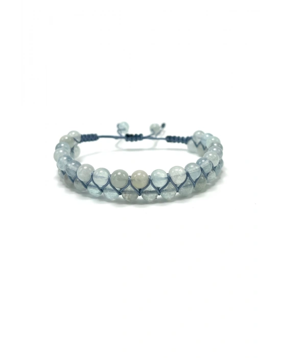 SERTİFİKALI Akuamarin Doğal Taş 6mm Çift Sıra Doğal Taş Makrome Bileklik Ayarlanabilir Ölçü
