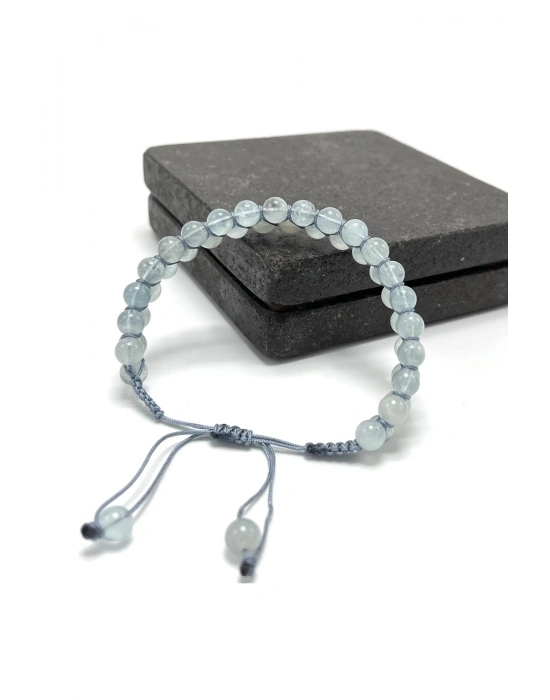 SERTİFİKALI Akuamarin Doğal Taş 6mm Çift Sıra Doğal Taş Makrome Bileklik Ayarlanabilir Ölçü