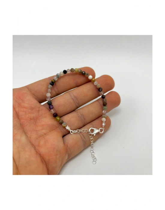 SERTİFİKALI Akuamarin Morganit Helidor 4mm 925 Ayar Gümüş Doğal Taş Bileklik Uzatma Zincirli