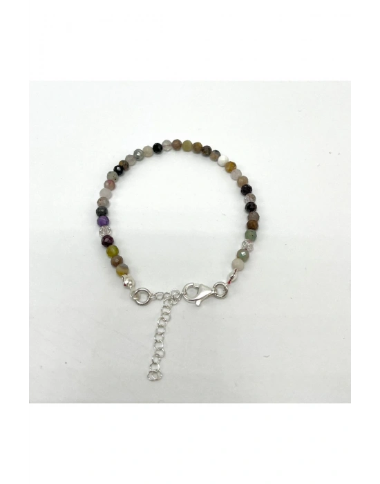 SERTİFİKALI Akuamarin Morganit Helidor 4mm 925 Ayar Gümüş Doğal Taş Bileklik Uzatma Zincirli