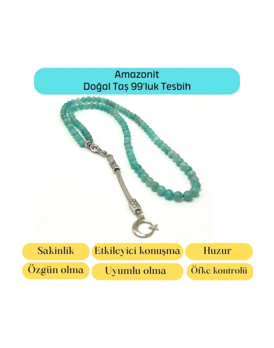 Sertifikalı Amazonit 6mm 99luk Doğal Taş Tesbih