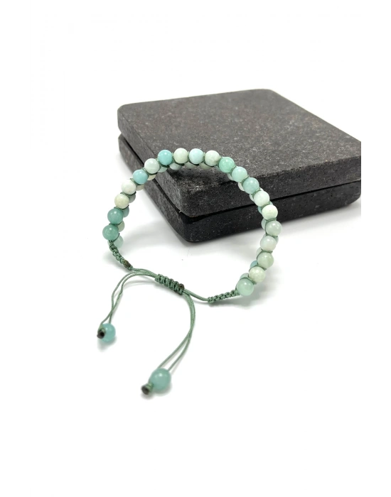 SERTİFİKALI Amazonit Çift Sıra Doğal Taş Makrome Bileklik Ayarlanabilir Ölçü