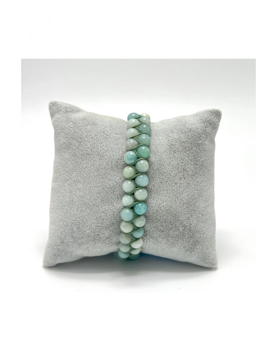 SERTİFİKALI Amazonit Çift Sıra Doğal Taş Makrome Bileklik Ayarlanabilir Ölçü