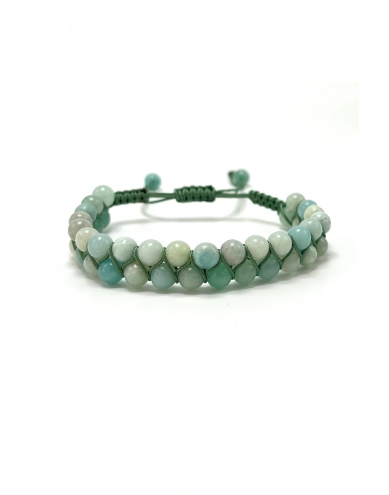 SERTİFİKALI Amazonit Çift Sıra Doğal Taş Makrome Bileklik Ayarlanabilir Ölçü