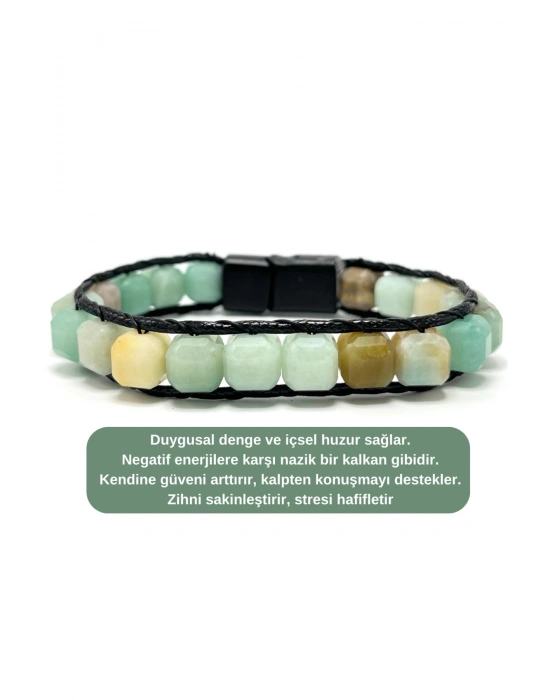 SERTİFİKALI Amazonit Küp Kesim Kilitli Doğal Taş Bileklik 8 mm