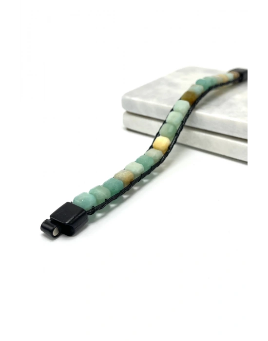 SERTİFİKALI Amazonit Küp Kesim Kilitli Doğal Taş Bileklik 8 mm