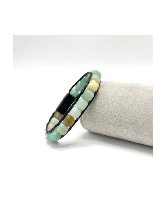 SERTİFİKALI Amazonit Küp Kesim Kilitli Doğal Taş Bileklik 8 mm