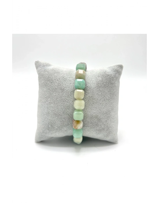 SERTİFİKALI Amazonit Küp Kesim Lastikli Doğal Taş Bileklik 8 mm