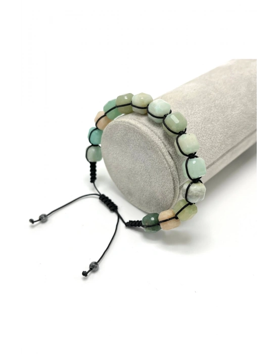 SERTİFİKALI Amazonit Küp Kesim Makrome Doğal Taş Bileklik 8 mm