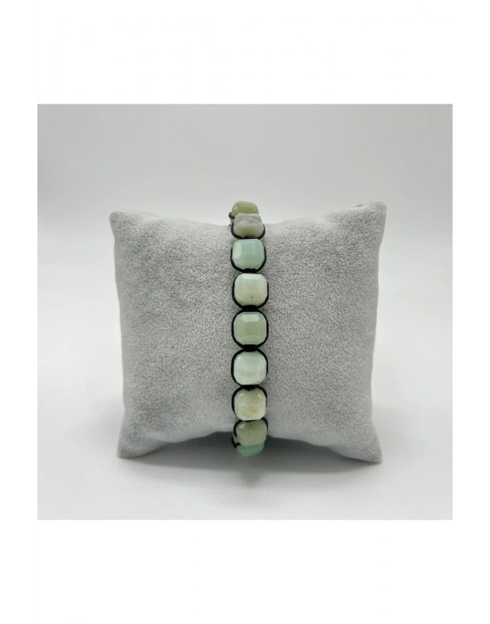 SERTİFİKALI Amazonit Küp Kesim Makrome Doğal Taş Bileklik 8 mm